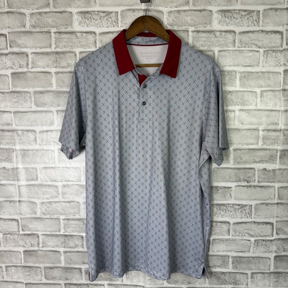 Maelreg Performance Polo Primary Gray Golf Club All Over Print Men Large Stretch - Picture 2 of 7